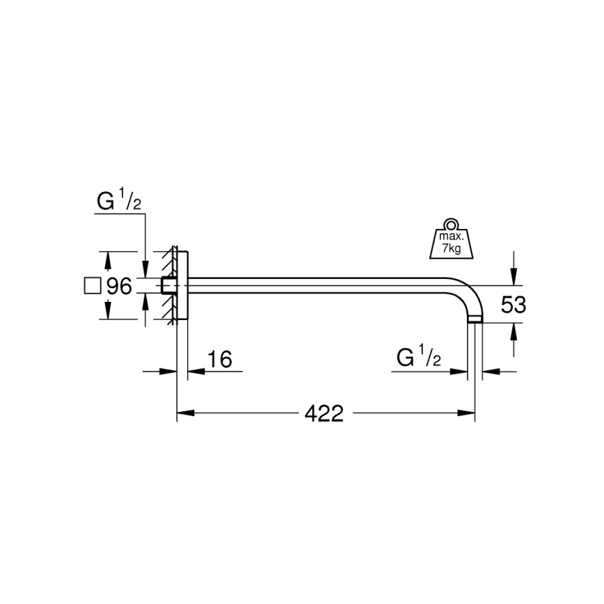 GROHE 26145000 - RAINSHOWER sieninis dušo laikiklis, 422 mm, blizgus chromas