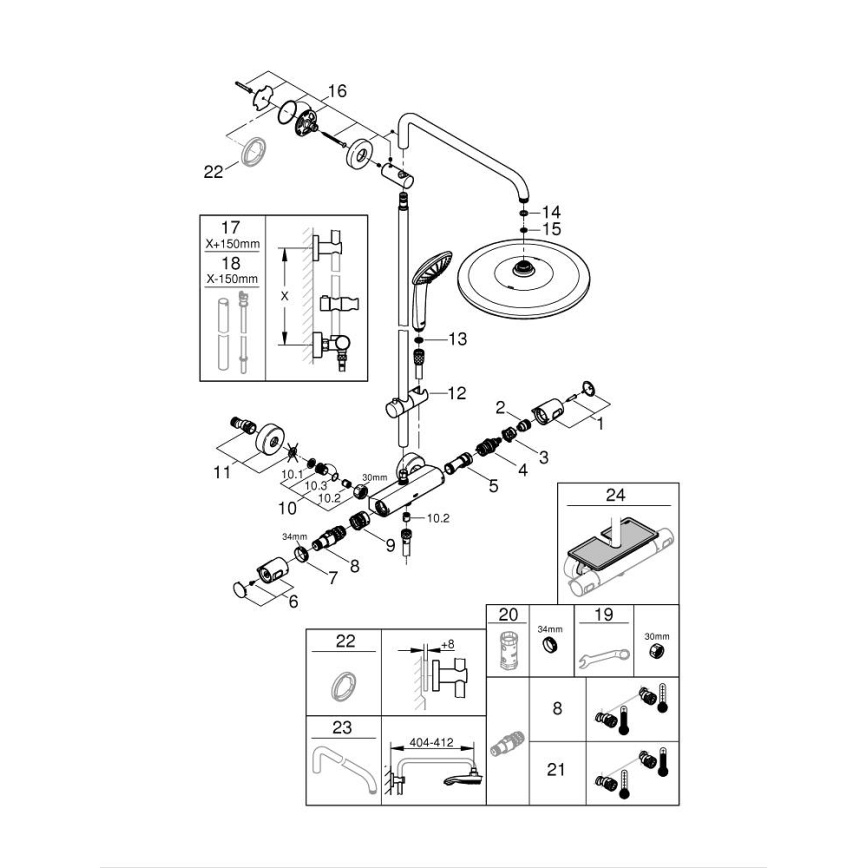 GROHE 26400001 - VITALIO JOY SYSTEM 310 dušo sistema 450 mm blizgus chromas