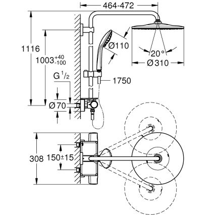 GROHE 26401001 - Dušo sistema VITALIO JOY SYSTEM 310, blizgus chromas