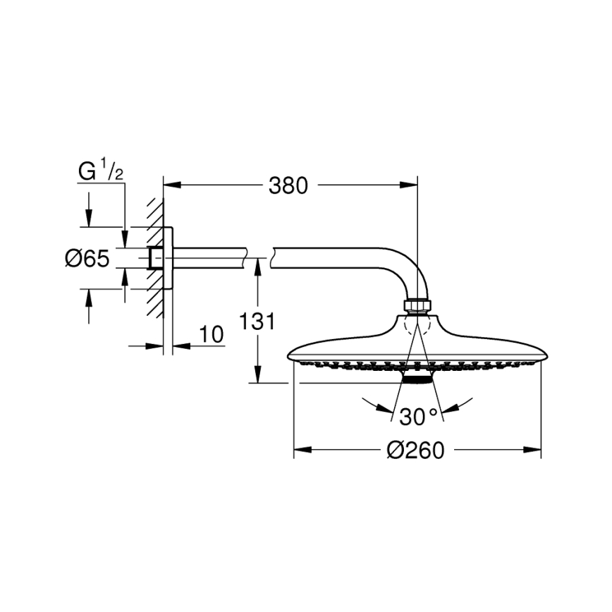GROHE 26459000 - viršutinė dušo galvutė EUPHORIA 260, 380 mm, blizgus chromas