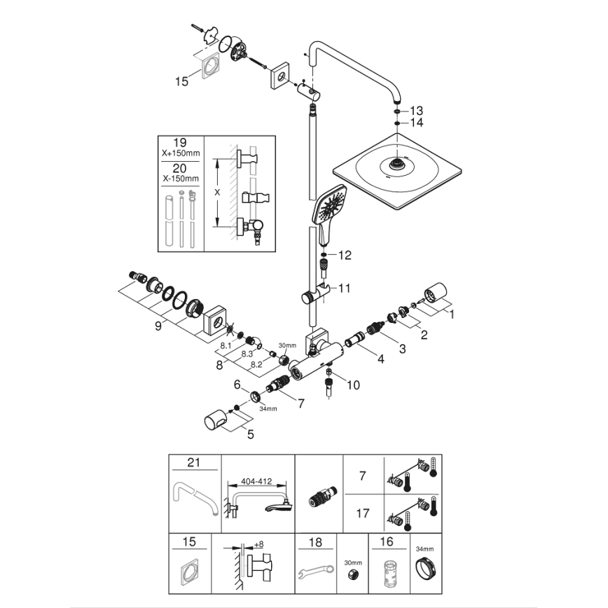 GROHE 26649000 - RAINSHOWER SMARTACTIVE dušo sistema 310 × 310 mm, chromas