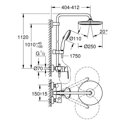 GROHE 26679001 - Dušo sistema VITALIO START 250 390 mm blizgus chromas