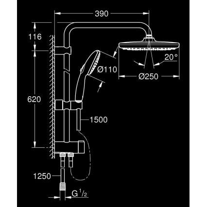 GROHE 26680001 - Dušo sistema VITALIO START SYSTEM 250 390 mm metalas, chromas