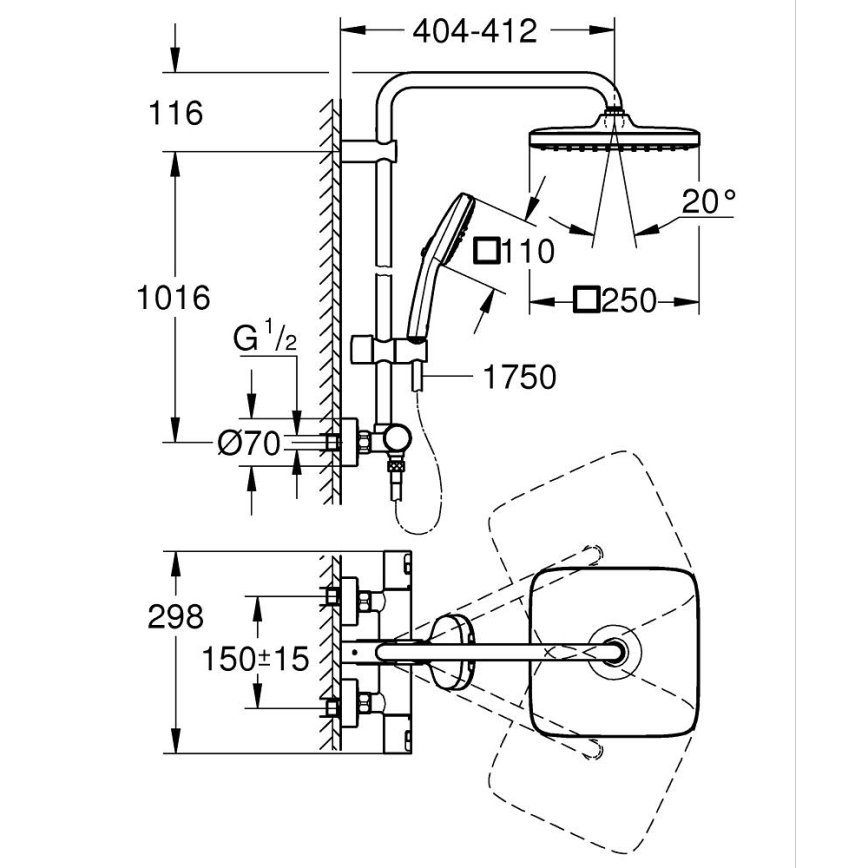 GROHE 26696001 - Dušo sistema VITALIO COMFORT 250 250 × 250 mm blizgus chromas