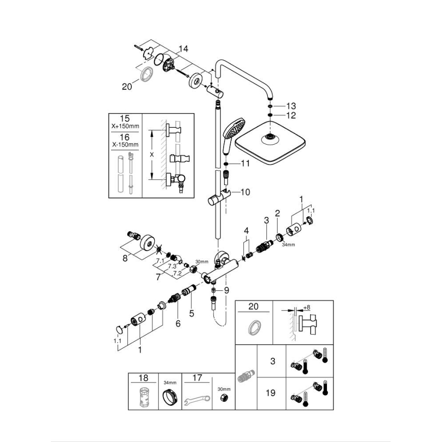 GROHE 26697001 - Dušo sistema VITALIO COMFORT 250 250 × 250 mm blizgus chromas