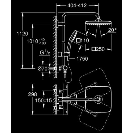 GROHE 26697001 - Dušo sistema VITALIO COMFORT 250 250 × 250 mm blizgus chromas