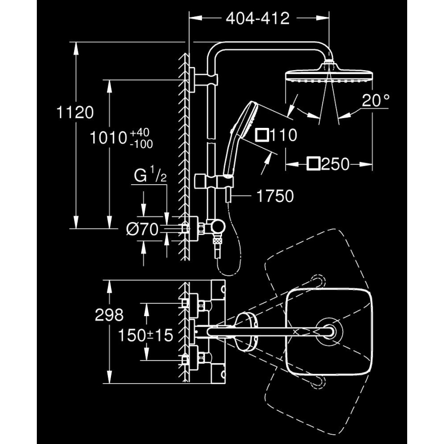 GROHE 26697001 - Dušo sistema VITALIO COMFORT 250 250 × 250 mm blizgus chromas