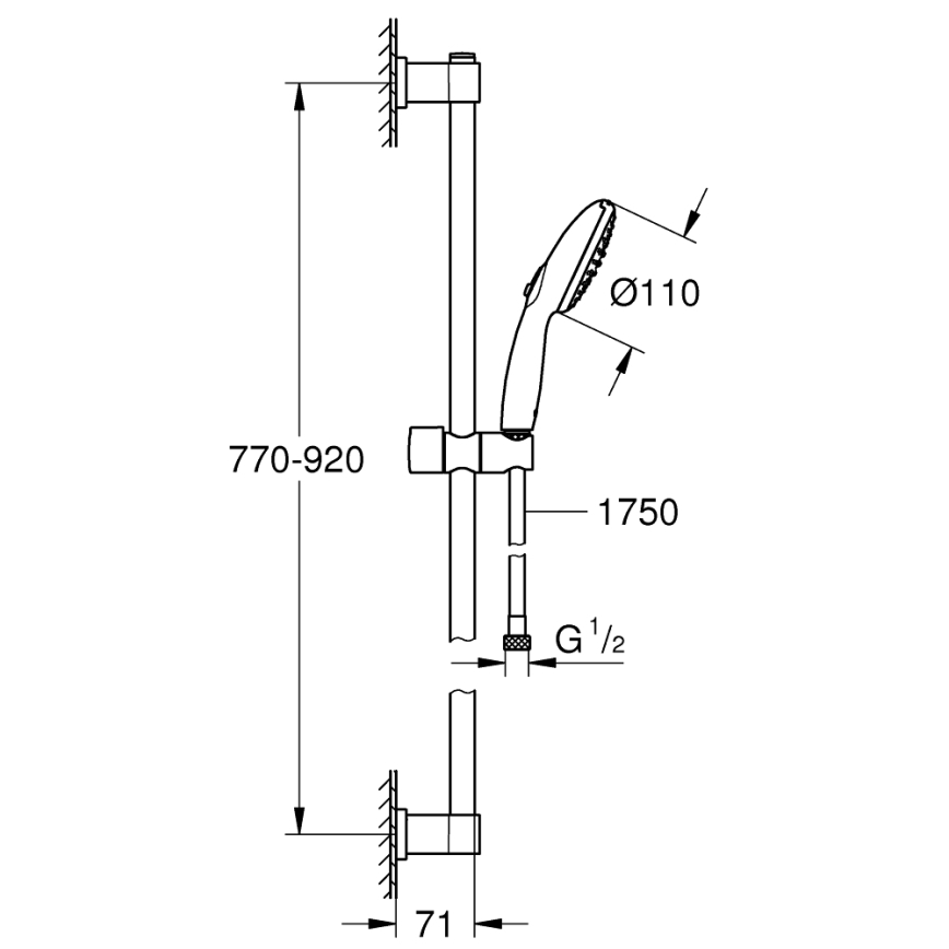 GROHE 26955001 - dušo komplektas VITALIO START 110, 900 mm, pagamintas iš nerūdijančio plieno