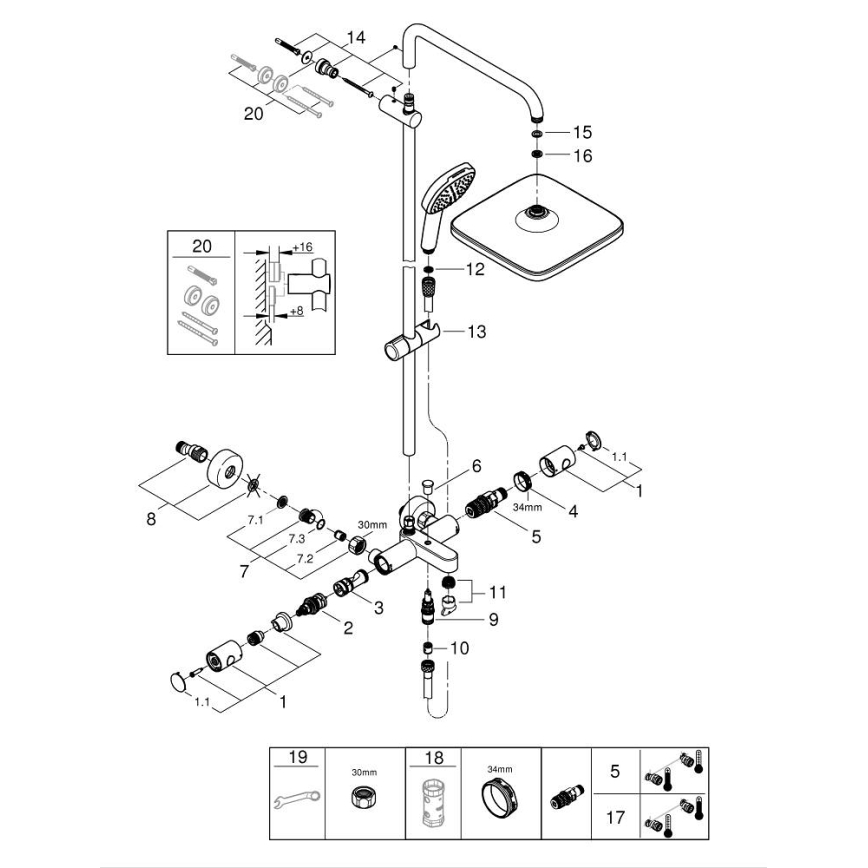GROHE 269842431 - Dušo sistema VITALIO COMFORT 250 250 × 250 mm juoda