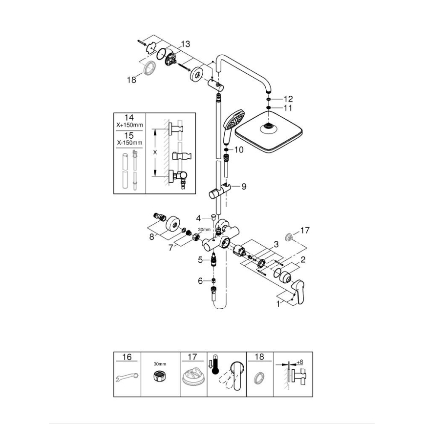 GROHE 26985001 - Dušo sistema VITALIO COMFORT 250 250 × 250 mm blizgus chromas