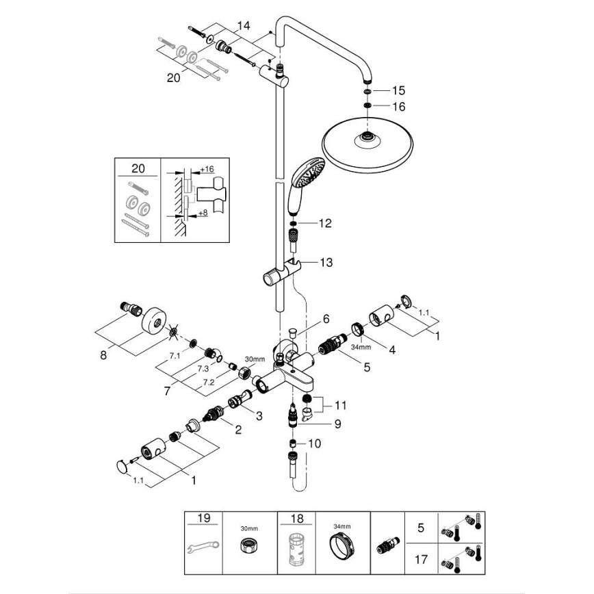 GROHE 26988001 - Dušo sistema VITALIO START SYSTEM 390 mm poliruotas chromas