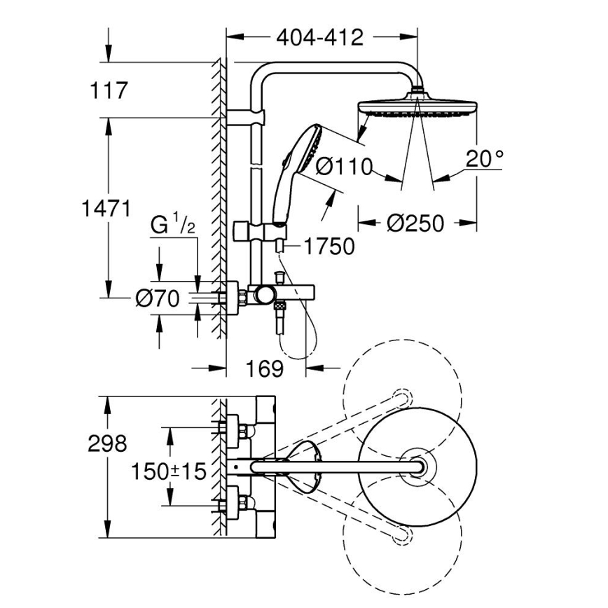 GROHE 26988001 - Dušo sistema VITALIO START SYSTEM 390 mm poliruotas chromas