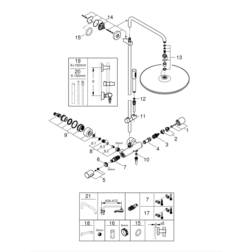 GROHE 27174001 - Dušo sistema RAINSHOWER SYSTEM 400 450 mm blizgus chromas