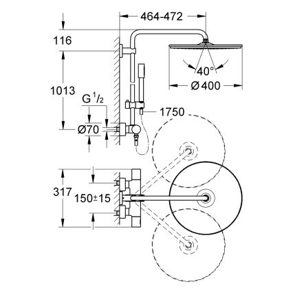 GROHE 27174001 - Dušo sistema RAINSHOWER SYSTEM 400 450 mm blizgus chromas