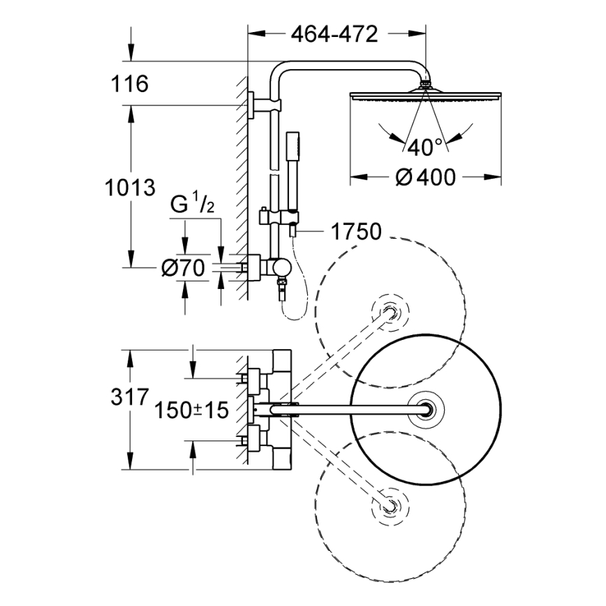 GROHE 27174001 - Dušo sistema RAINSHOWER SYSTEM 400 450 mm blizgus chromas