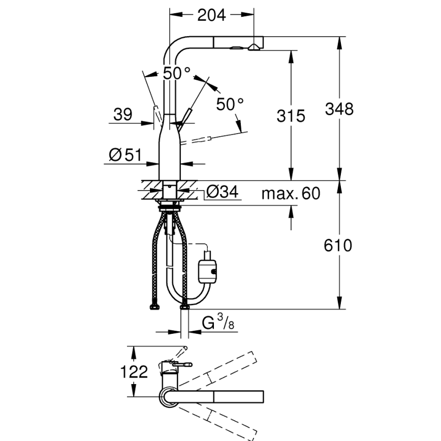 GROHE 30270DL0 - Varinis kriauklės maišytuvas ESSENCE