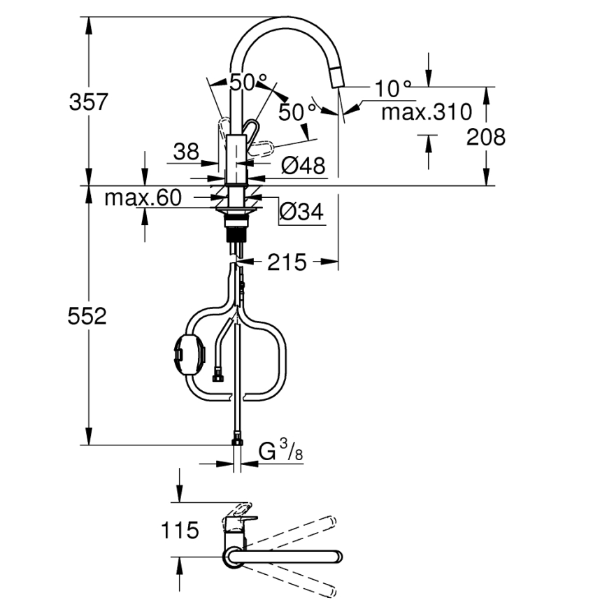 GROHE 30569000 - Kriauklės maišytuvas START FLOW 357 mm blizgus chromas