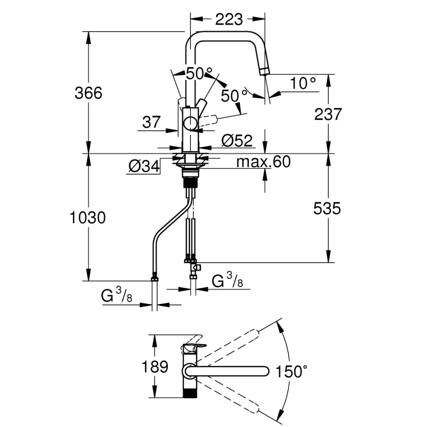 GROHE 30595DC0 - Kriauklės maišytuvas BLUE PURE, iš nerūdijančio plieno