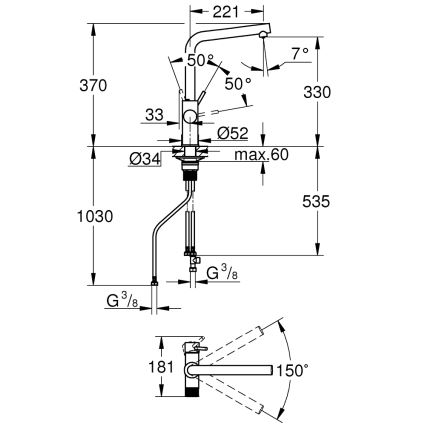 GROHE 30600000 - Plautuvės maišytuvas BLUE PURE, L formos snapas, blizgus chromas