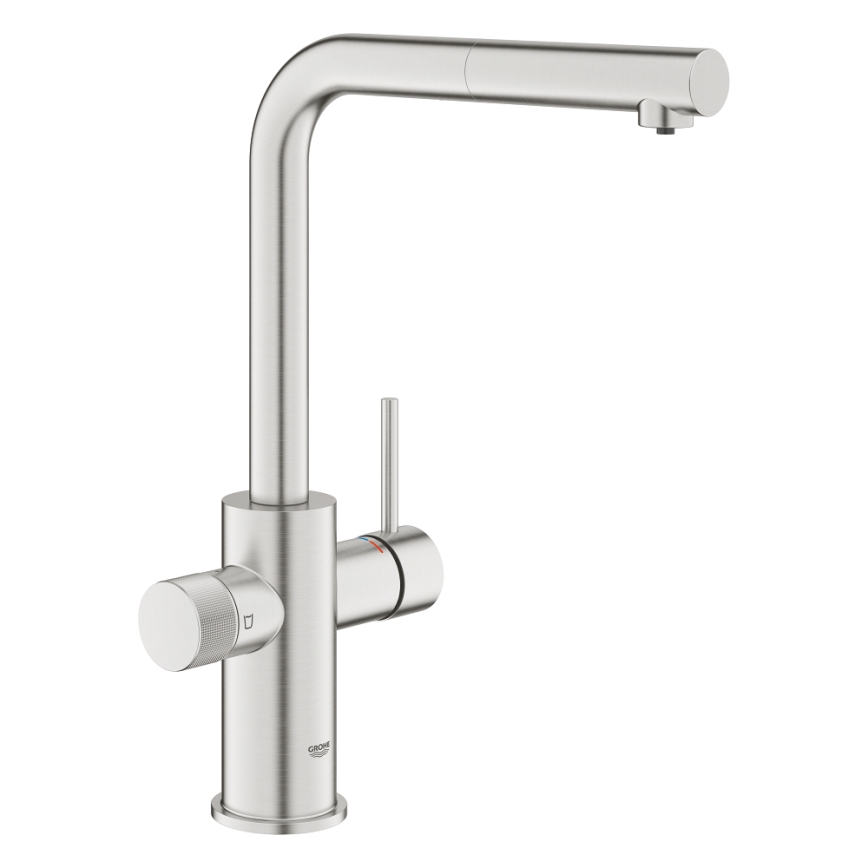 GROHE 30601DC0 - Virtuvinis maišytuvas BLUE PURE su ištraukiamu snapu, iš nerūdijančio plieno
