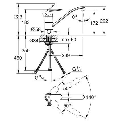 GROHE 31161000 - Virtuvinis maišytuvas EUROSMART COSMOPOLITAN 140° blizgus chromas