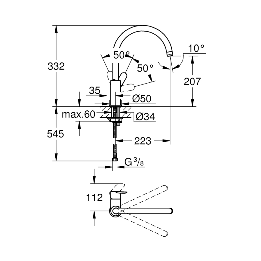 GROHE 31367001 - Plautuvės maišytuvas BAUEDGE 332 mm blizgus chromas