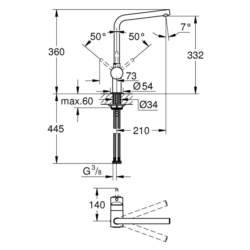 GROHE 31375000 - Plautuvės maišytuvas A 360 mm, blizgus chromas