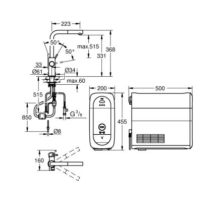 GROHE 31539000 - Virtuvinis maišytuvas BLUE HOME su L formos snapu, blizgus chromas