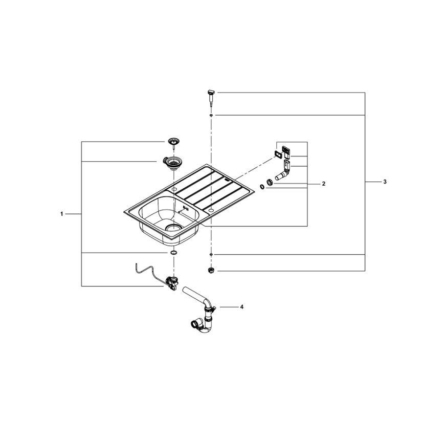 GROHE 31562SD1 - Virtuvinės kriauklės ir maišytuvo komplektas BAU 860 x 500 mm iš nerūdijančio plieno