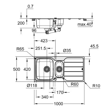 GROHE 31572SD1 - Virtuvinė plautuvė K500 1000 × 500 mm, nerūdijančio plieno