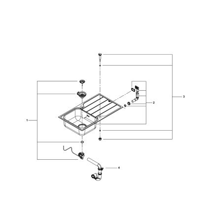 GROHE 31573SD1 - K500 virtuvinės kriauklės komplektas su nutekėjimo plokšte ir A serijos maišytuvu, 86×50 cm, iš nerūdijančio plieno
