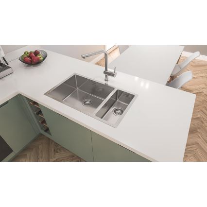 GROHE 31573SD1 - K500 virtuvinės kriauklės komplektas su nutekėjimo plokšte ir A serijos maišytuvu, 86×50 cm, iš nerūdijančio plieno