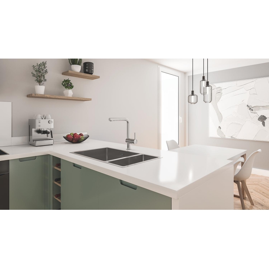 GROHE 31575SD1 - Virtuvinė kriauklė K700U 760 × 450 mm, iš nerūdijančio plieno