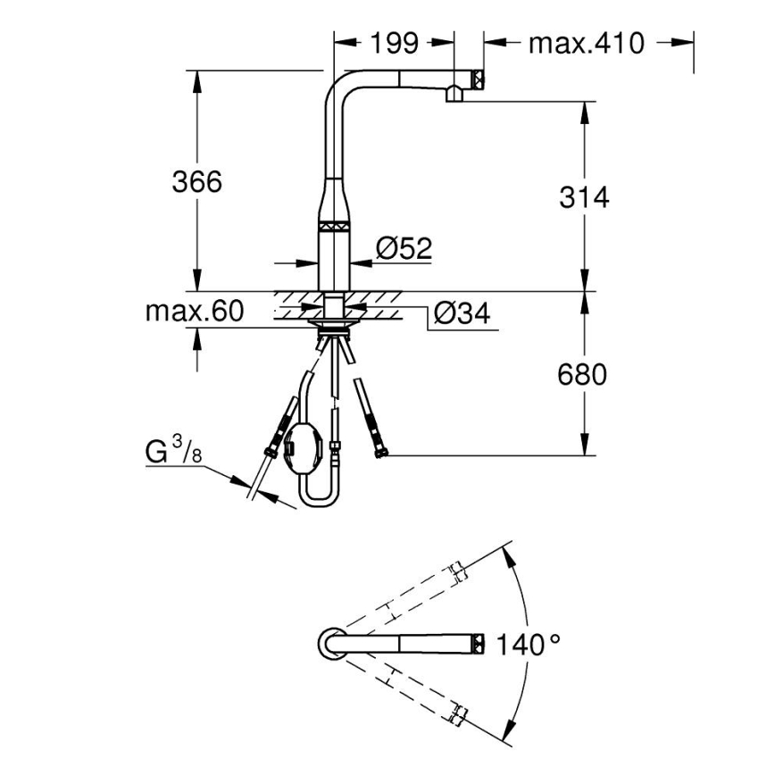GROHE 31615000 - ESSENCE SMARTCONTROL plautuvės maišytuvas 366 mm blizgus chromas