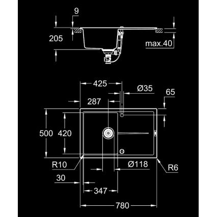 GROHE 31639AP0 - Kompozitinė kriauklė K400 780 × 500 mm juoda