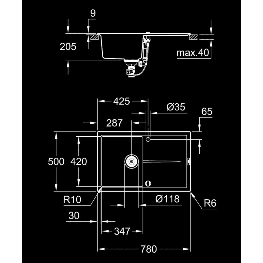 GROHE 31639AP0 - Kompozitinė kriauklė K400 780 × 500 mm juoda