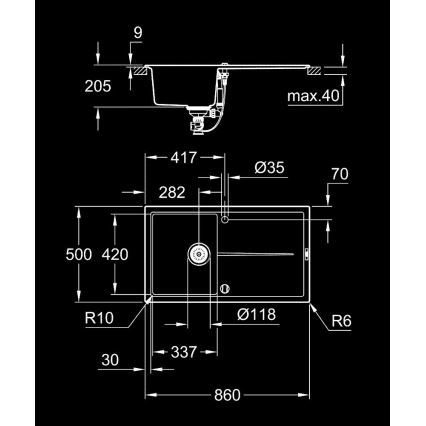 GROHE 31640AP0 - Kompozitinė kriauklė K400 860 × 500 mm granitinė/juoda