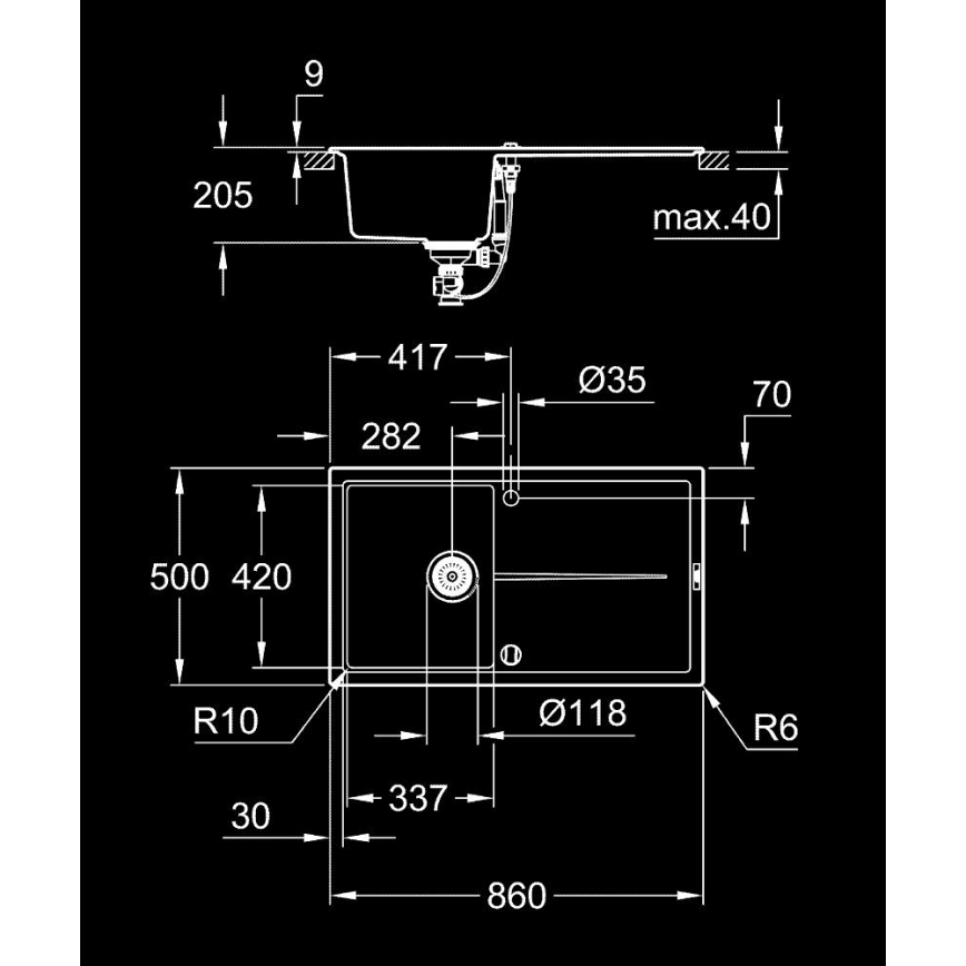 GROHE 31640AP0 - Kompozitinė kriauklė K400 860 × 500 mm granitinė/juoda