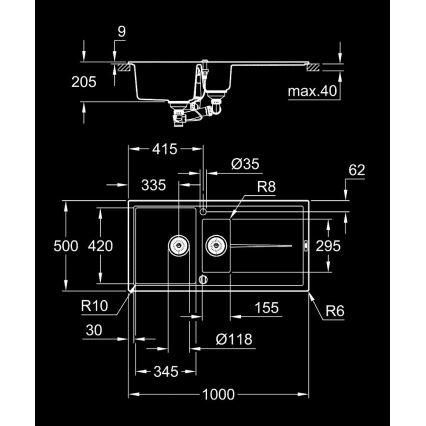 GROHE 31642AP0 - Kompozitinė plautuvė K400 1000 × 500 mm juoda