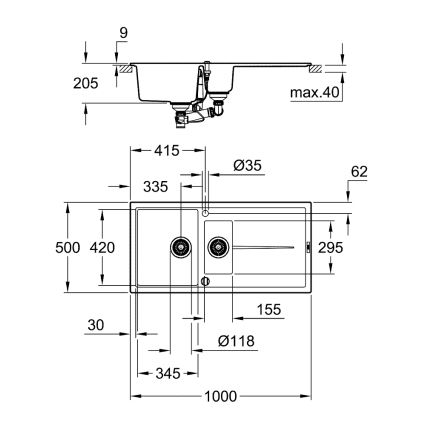 GROHE 31642AP0 - Virtuvinė kriauklė K400 1000 × 500 mm granitinė/juoda