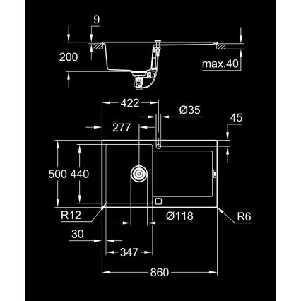 GROHE 31644AP0 - Plautuvė K500 860 × 500 mm granit/juoda