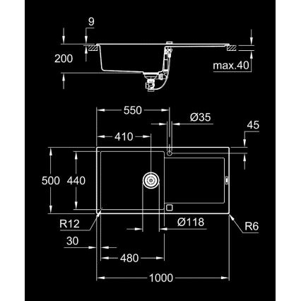 GROHE 31645AP0 - Kompozitinė plautuvė K500 1000 × 500 mm juoda