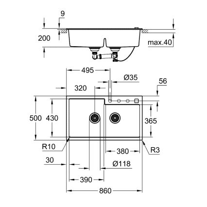 GROHE 31649AP0 - Kompozitinė plautuvė K500 860 × 500 mm juoda