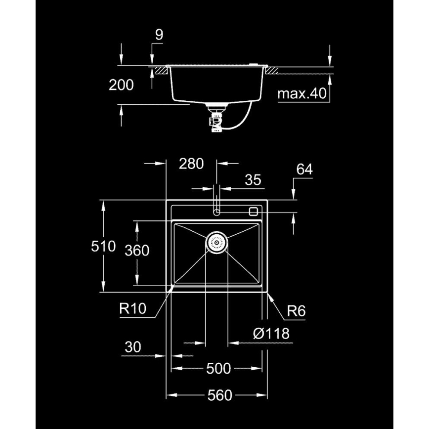 GROHE 31651AP0 - Kompozitinė plautuvė K700 560 × 510 mm juoda