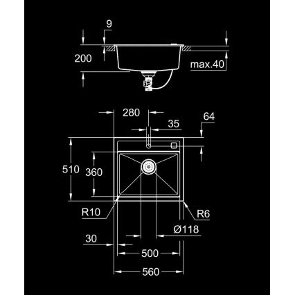 GROHE 31651AP0 - Virtuvinė kriauklė K700 560 × 510 mm granitinė/juoda