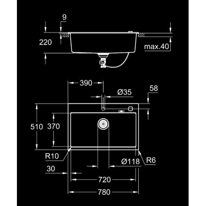 GROHE 31652AP0 - Kompozitinė virtuvinė kriauklė K700 780 × 510 mm granitinė/juoda