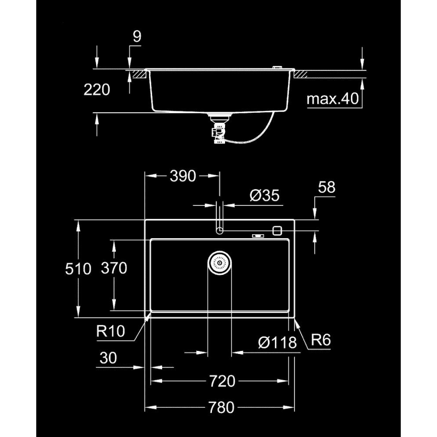 GROHE 31652AP0 - Kompozitinė virtuvinė kriauklė K700 780 × 510 mm granitinė/juoda