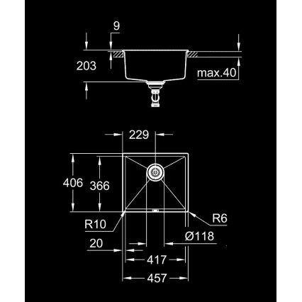 GROHE 31653AP0 - Kompozitinė kriauklė K700U 457 × 406 mm juoda