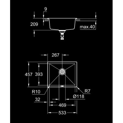 GROHE 31654AP0 - Virtuvinė plautuvė K700U 533 × 457 mm juodas granitas/juoda