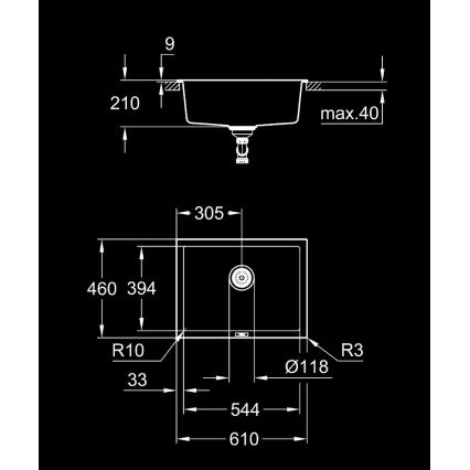 GROHE 31655AP0 - Plautuvė K700U 610 × 460 mm juodas akmuo/juoda